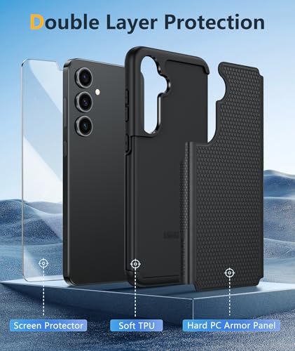 Image of FNTCASE for Samsung Galaxy S25 Case: Dual Layer Heavy Duty Cell Phone Protective Cover Shockproof Rugged with Non-Slip Textured - Military Drop Protection Bumper Tough - 2025, 6.2 inch (Black)