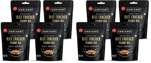 Image of Kari Kari Salt Pepper Rice Cracker & Peanut Mix | Crunchy Japanese Snacks | Roasted, Non-Fried Healthy Snacks | 100% Vegetarian | Party Snacks (50g x Pack of 8)