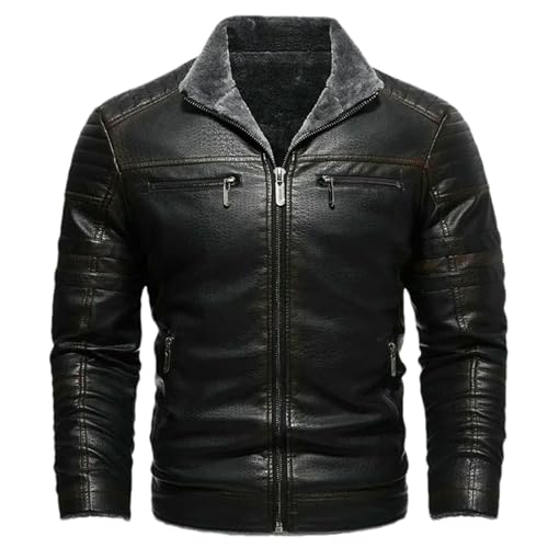 Veste en cuir synthétique homme double polaire et zippée pour l'hiver
