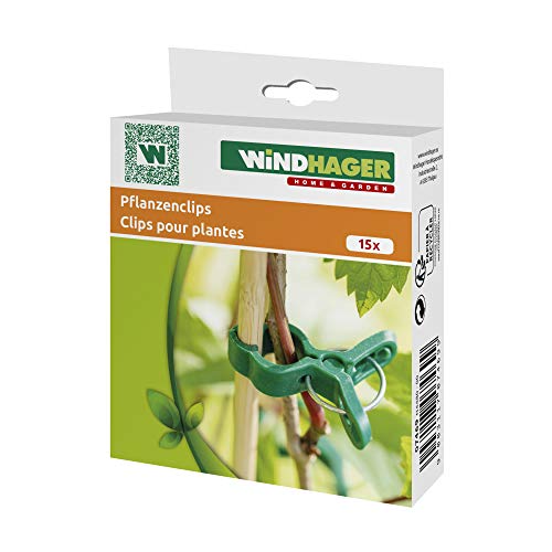 Windhager Pflanzenclips Mini, Pflanzklammern, Pflanzenbefestigung, Pflanzenhalter, Blumenclips, Orchideenclips, Ranknetzklammern, 15 Stkück, 07469, Grün