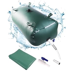 Portable Water Storage Bladder, 93gal/350L Large Capacity Water Storage Containers, Portable PVC Water Reservoir with valves and Overflow Kit, Foldable Water Tank for Outdoor Use, green