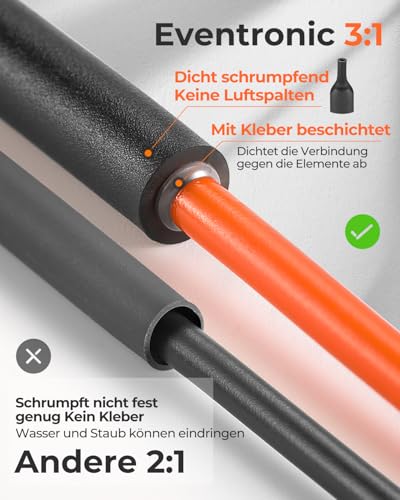 Eventronic 400 Stück Schrumpfschlauch Set, 3:1 Schrumpfung, IP65 Wasserdicht Schrumpfschlauch mit Kleber, Insgesamt 40,5 m, Ideal für Elektrische Isolierung und Drahtverbinder, Niemals Verblassen