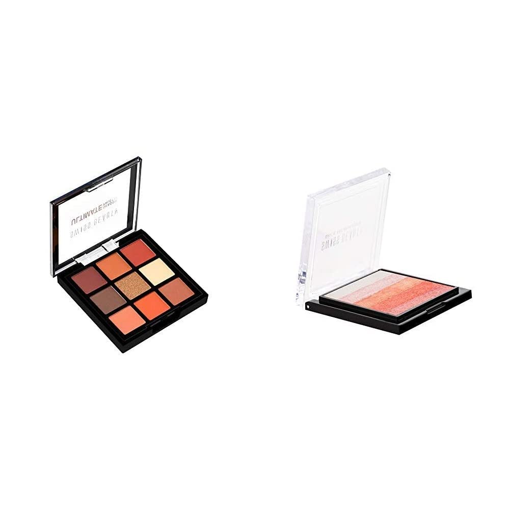 Swiss Beauty Ultimate 9 Color Eyeshadow Palette, Eye MakeUp, Multicolor-04, 9g and Swiss Beauty Brick Highlighter Palette, Face MakeUp, Multicolor-02, 7g
