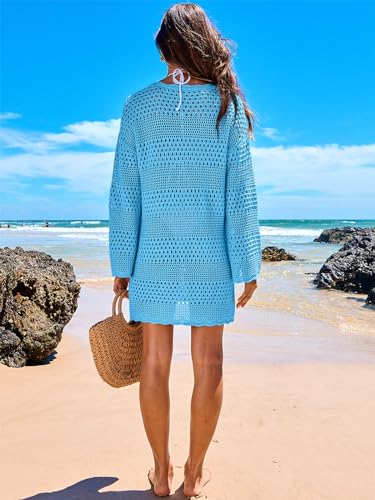 Image of ANRABESS Women Swimsuit Crochet Swim Cover Up 2026 Summer Bathing Suit Swimwear Mesh Knit Beach Dress Vacation Outfits