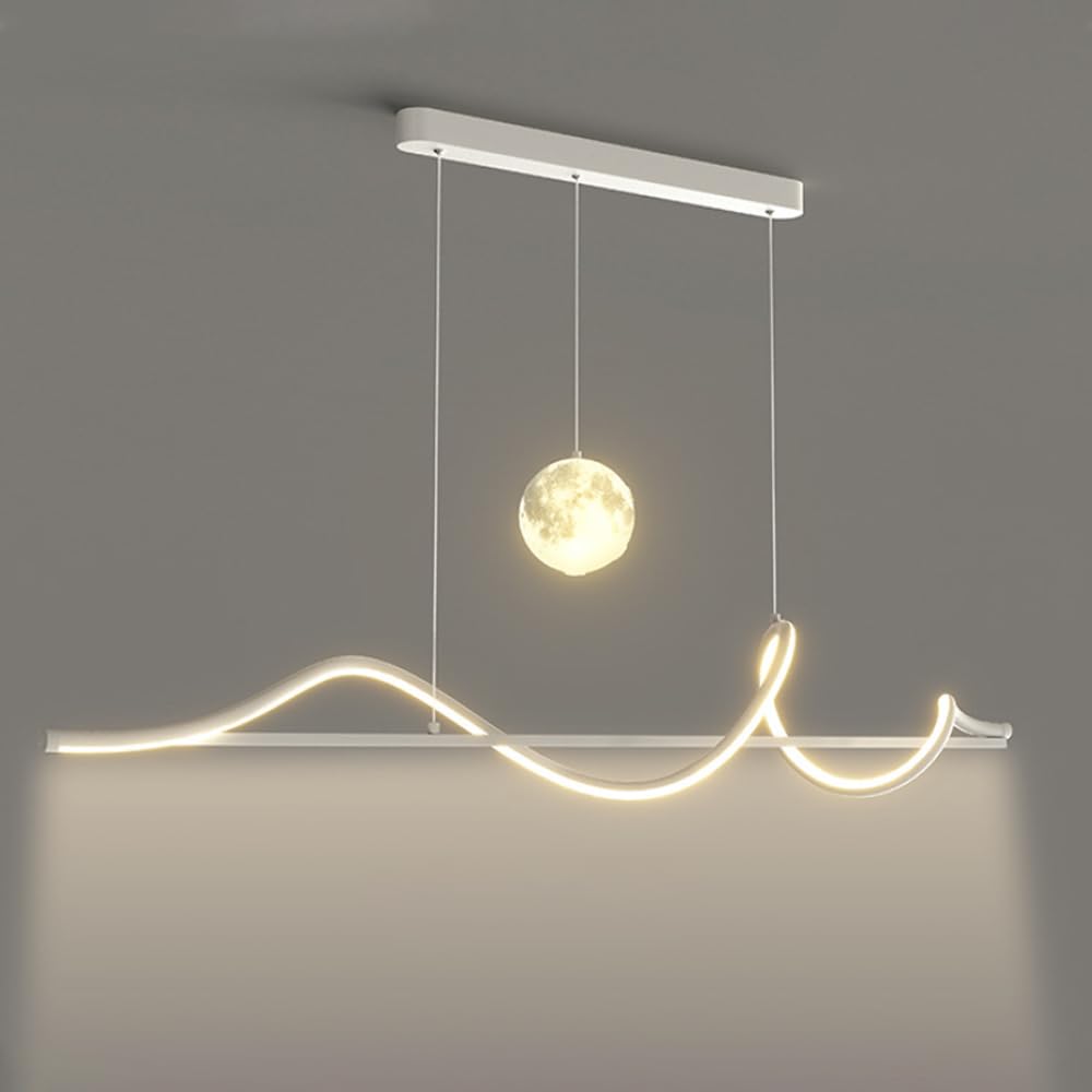 LYMSXAZOU Modern LED Chandelier Nordic Pendant Light Linear Wave Hanging Lamp Ceiling for Kitchen Island & Dining Table 3 Color Modes Contemporary Lighting Fixture