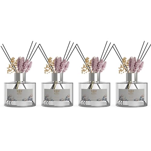 KING OF SCENTS Reed Diffuser (200ml) Pure Cotton Reed Diffuser Set, Aromatherapy, Home & Kitchen Decor, Fragrance and Gifts (Pack of 4)