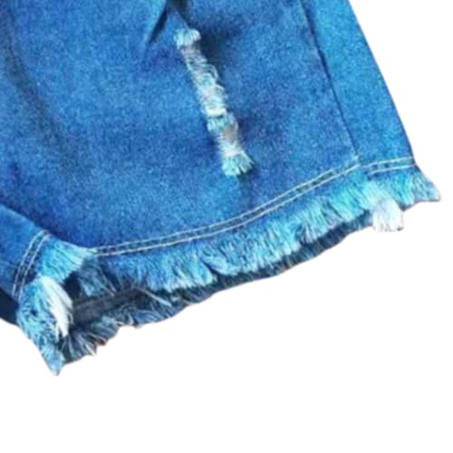 Kids Cute Denim Shorts with Pocket Toddler Girls High Elastic Waist Ripped Raw Hem Jeans Shorts for Girls Summer2