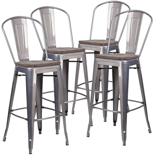 Flash Furniture Commercial Grade 30' High Black Metal Indoor-Outdoor Barstool with Removable Back