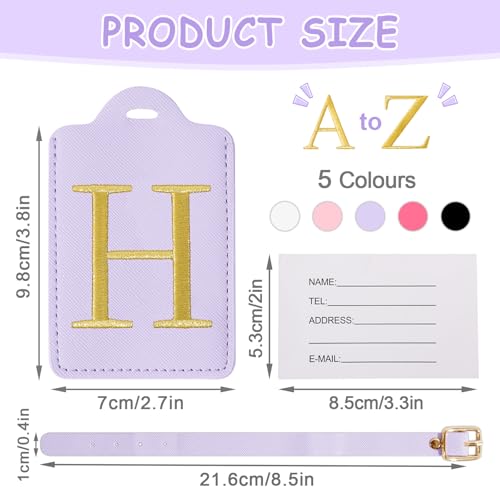 Image of Initial Luggage Tags for Suitcases, Cute Embroidered Letter Luggage Bag Suitcase Identifier Name Baggage Tag, PU Leather Travel Luggage Tags, Bag Tags for Men Women Kids Luggage Handbags(Purple H)
