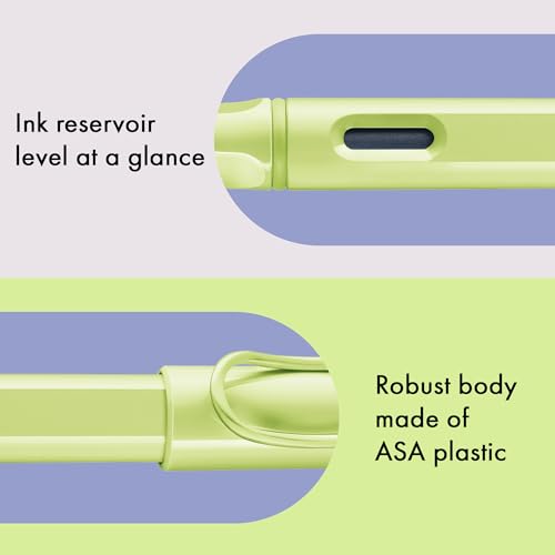Image of Lamy Safari Spring Green Fountain Pen with Polished Steel Nib in Line Width B | Lamy Fountain pen with ergonomic grip - robust ASA plastic - incl. LAMY T 10 blue ink cartridge - right-handed users