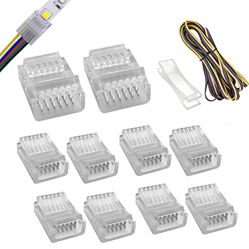 6pin led connector 12 mm brede ongebedrade gapless soldeerloze strip naar draad snelconnectoren adapter met 5 m verlengsnoer voor waterdichte of niet-waterdichte RGB WW of RGB+CCT