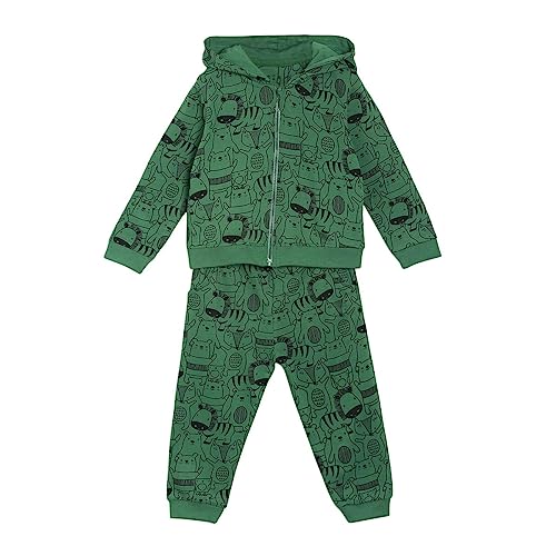 Image of miniklub Boys Green & Black Conversational Print Cotton Tracksuit