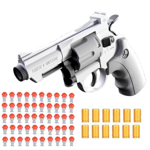 Image of Revolver Toy Gun | Real Looking Plastic Airsoft Gun Pistol Fully Automatic | 12 Bullet Shell' and 50 Bullets Included(Grey+White)