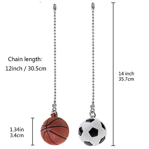 Image of Ceiling Fan Chain Pulls Decorative Extension 12 Inches Football and Basketball Extender Ornaments Pendant Fan Pulls Set for Ceiling Light Lamp Fan Chain(Nickel)