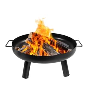 Feuerschale für den Garten, Feuerstelle für Terrasse oder Balkon, Feuerschale 80 cm, Feuerkorb mit Zwei Griffen und DREI Standbeinen, Fire Pit Outdoor