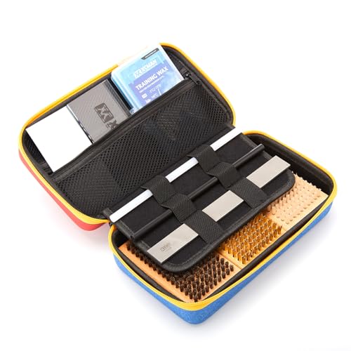 XCMAN Ski and Snowboard Waxing and Tuning Kit with Wax Brush Box for Traveling and Storage (Rigid Box with Tuning Tools) Red+Blue Box