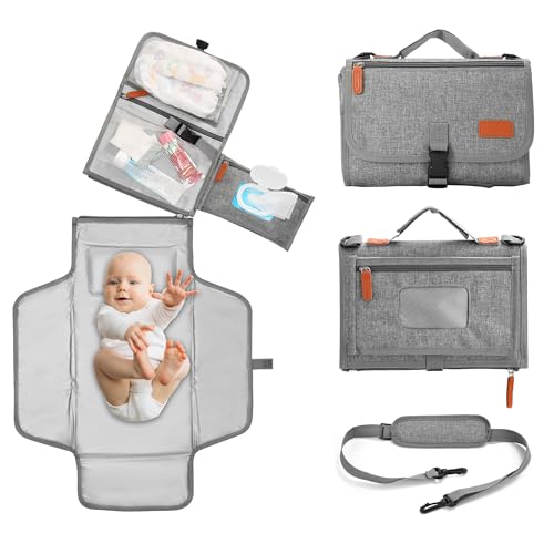 Image of EXLIFBAG Portable Changing Pad, Diaper Changing Pad for Newborn Girl & Boy, Waterproof Travel Changing Mat with Shoulder Strap, Baby Gift