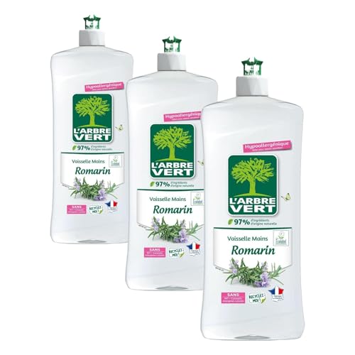 L'Arbre Vert Vaisselle Mains Ecolabel Romarin - Hypoallergénique - 97% d'ingrédients d'origine naturelle - 750mL (Lot de 3)