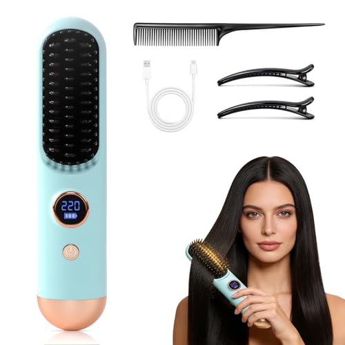 Cepillo alisador de cabello inalámbrico y portátil miniatura 1
