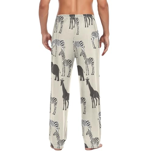 Mens Pajama Pants African Zebra Giraffe Elephant Soft Lounge Sleep Pj Bottoms with Drawstring Pockets3
