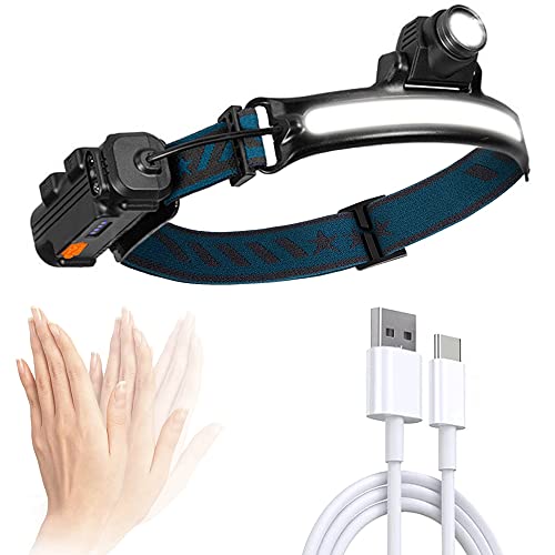 Lampe frontale LED rechargeable par USB avec détecteur de mouvement étanche pour extérieur, course à pied, camping, pêche Cover