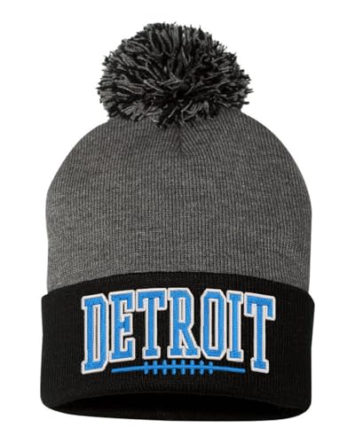 Xtreme Apparrel Detroit Beanie Adult Winter Cap for Football Fans (Grey/Black Beanie One Size)