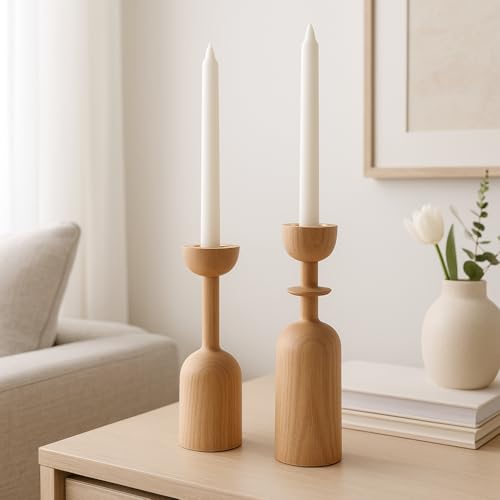 Wooden Taper Candle Holder Set of 2 - Modern Minimalist Natural Wood Candlestick Holders Fits 7/8β Taper Candles - Scandinavian Japandi Boho Farmhouse DΓ©cor for Dining Table Mantel Living Room Wooden Taper Candle Holder Set of 2 - Modern Minimalist Natural Wood Candlestick Holders Fits 7/8β Taper Candles - Scandinavian Japandi Boho Farmhouse DΓ©cor for Dining Table Mantel Living Room