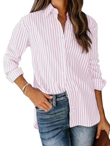 siliteelon Womens Button Down Shirts Cotton Striped Dress Shirt L...