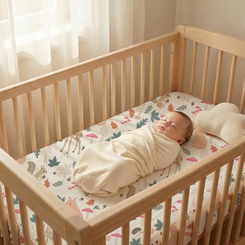Image of Bimocosy Crib Sheets 4 Pack, Baby Crib Sheets Fitted for Boys and Girls Breathable & Snug Fit, Soft Toddler Bed Sheets for Standard Crib Mattress Nursery Daycare Essentials, Forest Friends