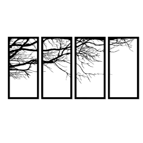 STRACCI Cuadro Metálico GUERNICA, Decoración Salon Moderna, Pared Metal Negro, Habitación Moderna, Dormitorios (55X145 cm) (RAMAS, 80X38 cm)