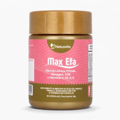 Max Efa - Óleo de Linhaça, Prímula, Borragem + TCM + Vitaminas A, D3, K e E. Suplemento Menopausa/Climatério/TPM 60 cápsulas