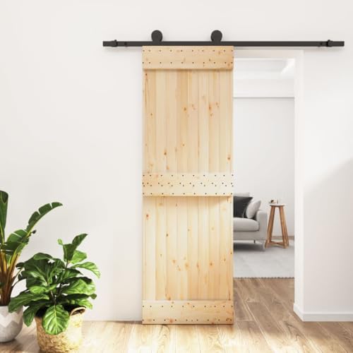 Sistema de puerta corredera completo para puertas correderas: Negro Kit de rieles adecuado para una sola puerta de madera, 70 x 210 cm