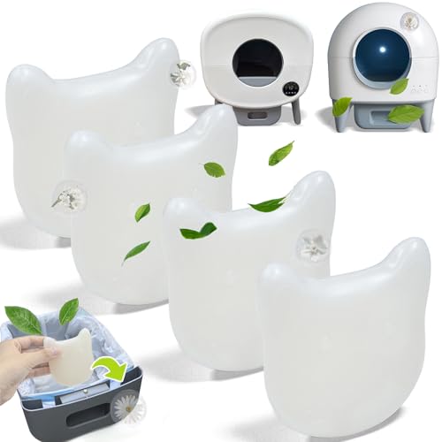 Image of NewKe 4 Pack Deodorizer for Cumrige and for Fumoi Self Cleaning Litter Box | Odor Eliminator Fragrance Refills for Most Automatic Cat Litter Box, Cute Cat Shaped Design with Camellia Flower Scent
