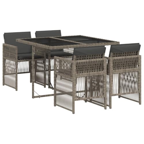 vidaXL Ensemble à Manger de Jardin avec Coussins 5 pcs, Table et Chaises à Dossier Rabattable, Meubles d'Extérieur Patio Terrasse, Gris Résine Tressée