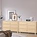 FUQARHY 6 Drawer Dresser Rattan Dresser Modern Chest with Drawers,Wood Storage Closet Dressers Chest of Drawers for Bedroom,Living Room,Hallway (Natural)