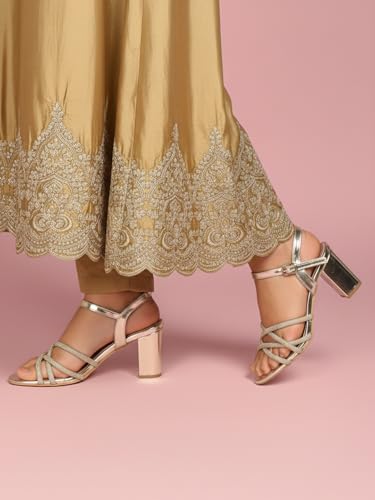 Image of ELLE Women's Glam Block Heel Sandals with Dazzling Strap Detail