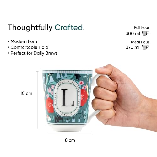 Image of Shay Alphabet Mug 300ml, Letter L Printed Coffee Mug for Girls, Boys, Friends | Ceramic Mug |Glossy Finish | Ceramic Coffee Cup | Porcelain | Microwave Safe (Alphabet Mug - L)