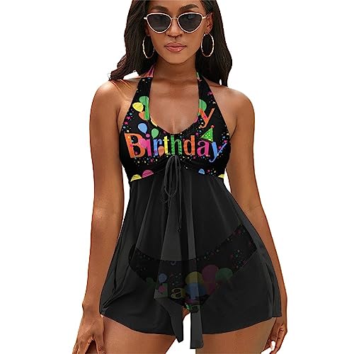 Happy Birthday Women's Split Skirt Suit Triangle Bathing Swimsuit Beach Party