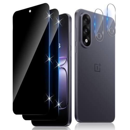 Funrae Protector de Pantalla Privacidad Cobertura Completo para OnePlus Nord 5 5G y Protector Lente Cámara [2+2 PCS], Dureza 9H Ultra Resistente Anti Spy Cristal Templado Vidrio Templado