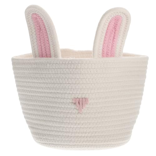 PRETYZOOM Easter Baskets for Kid, Woven Rope Storage Basket with Bunny Ear, Small Desktop Organizer, Bunny Easter Basket for Eggs, Party Favors (24x24x26.5cm)