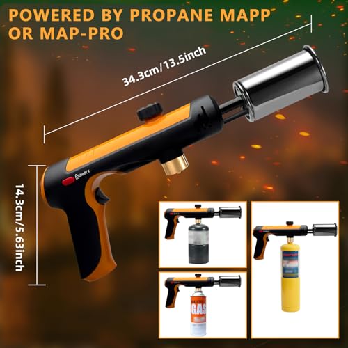 Image of Powerful Propane Torch with One-Touch Max Fire, Adjustable Kitchen Torch with Safety Lock, Flamethrower, Blow Torch Gun for Grill, BBQ, Sous Vide, Campfire Starter (Tank Not Included)