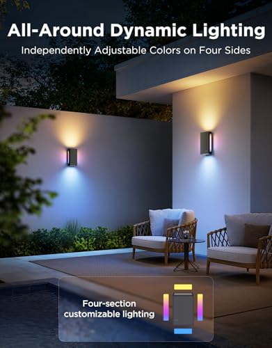 Image of Govee Outdoor UpDown Wall Light, 1 Pack, 1200LM RGBICWW Smart Porch Lights Outdoor with 64 Scene Modes, IP66 Waterproof Wall Sconce for Outdoor Decor, Works with Alexa, Google Assistant and Matter