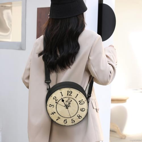 Image of Women Novelty Round Clock Shape Zippered Clock Purses for Women Tote Handbag Shoulder Bag, Gift for Mom Girlfriend