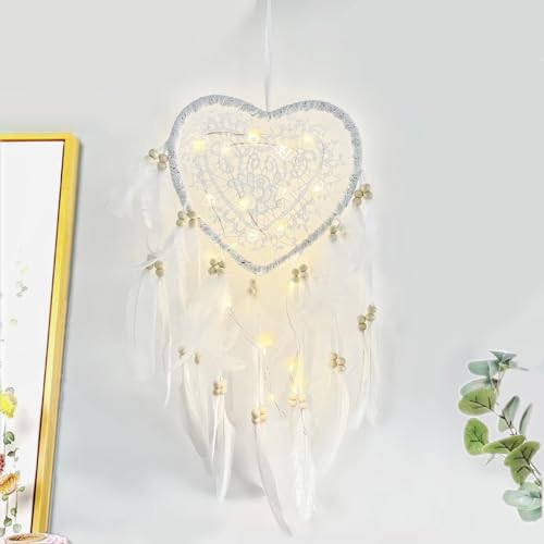 JZK Attrape-rêves en dentelle cœur lumineux pour filles et femmes décoration chambre bébé
