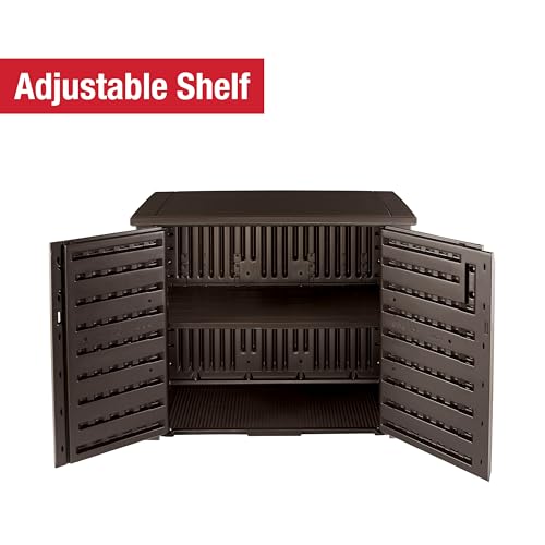 Image of Rubbermaid Decorative Outdoor Storage Cabinet (123 Gal), Weather Resistant, Brown, Organization for Home /Backyard /Pool Chemicals /Toys /Garden Tools /Porch /Patio Cushions