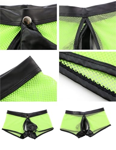 ohyeah Men’s Underwear Sexy Mesh Boxer Briefs Fishnet Shorts with Removable Snap Pouch Breathable and Soft4