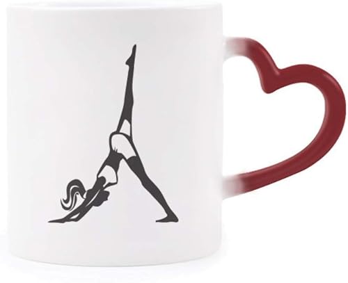 Leg Motion Yoga Girl Keep Healthy Sports Heat Sensitive Mug Red Color Changing Stoneware Cup