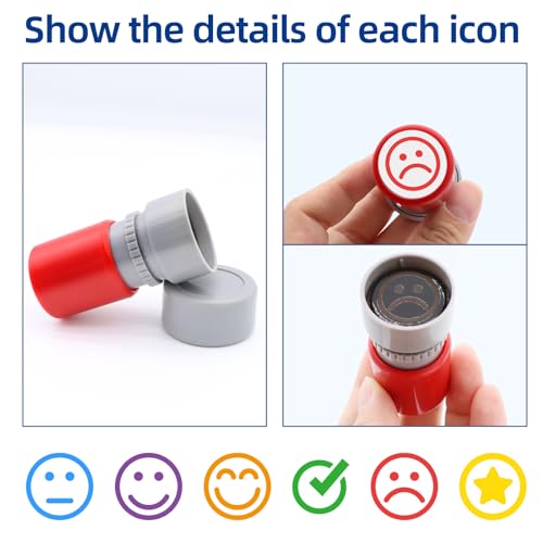 Image of 6pcs Rubber Plastic Round Self-inking Stamps, Vibrant Smiley Stamps, Best Homework Stamps, Encouraging Classroom Comments