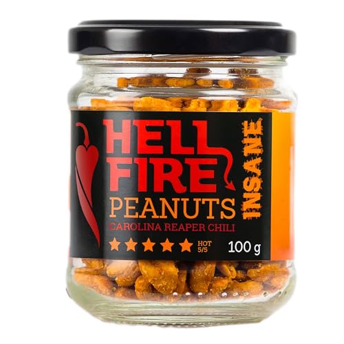 I LOVE SPICY Hellfire Peanuts Insane 100g Cacahuetes Extremadamente Picantes Condimentados con Chile Carolina Reaper, Grado de Picante 5/5