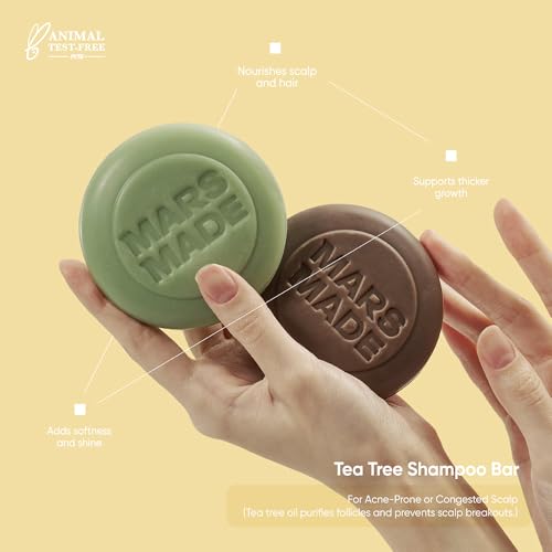 Image of MARS MADE Tea Tree Shampoo Bar 2.0 - Hydrating & Moisturizing Natural Hair Soap Bar Shampoo for Excess Oil Build-Up & Scalp Nourishment - Bathing Soap Solid Shampoo for All Hair Types (120g, 4.23oz)